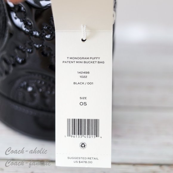 NWT Tory Burch Mini T Monogram Puffy Patent Leather Bucket Bag Crossbody Black - Picture 9 of 12